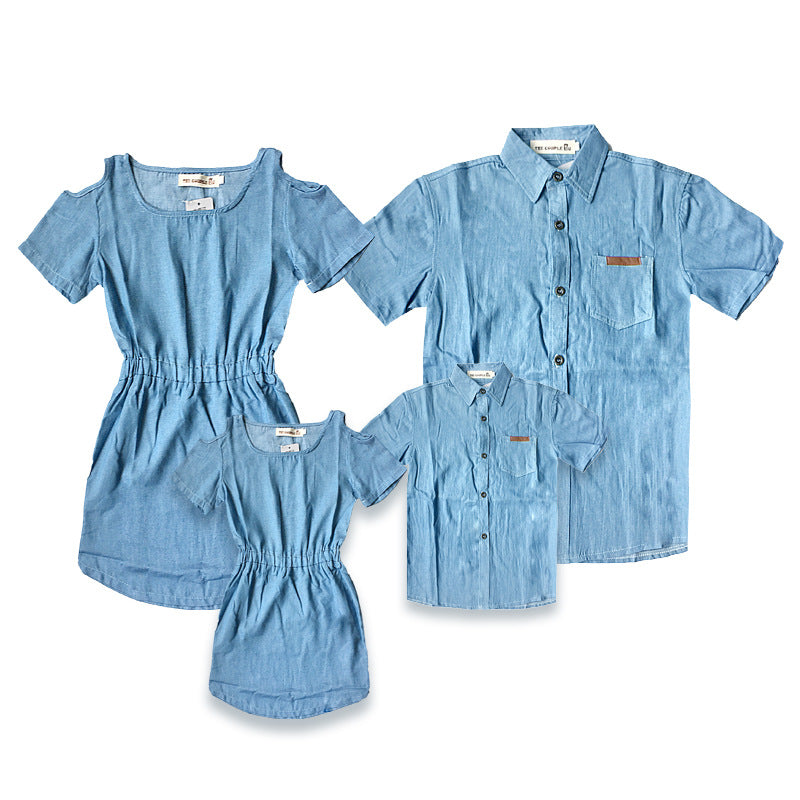 Couple Matching Clothes College School Fashion Style Blue Jeans Denim Dress Shirts Women Summer Outfit Wear Clothing