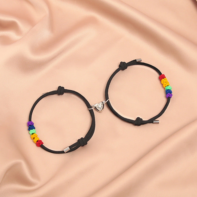 Couple Pendants Lgbt Lesbian Magnetic Love Bracelet Handmade Woven Rainbow Matching Wrist Bracelets Paired Jewelry