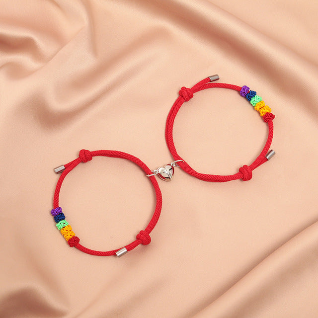 Couple Pendants Lgbt Lesbian Magnetic Love Bracelet Handmade Woven Rainbow Matching Wrist Bracelets Paired Jewelry