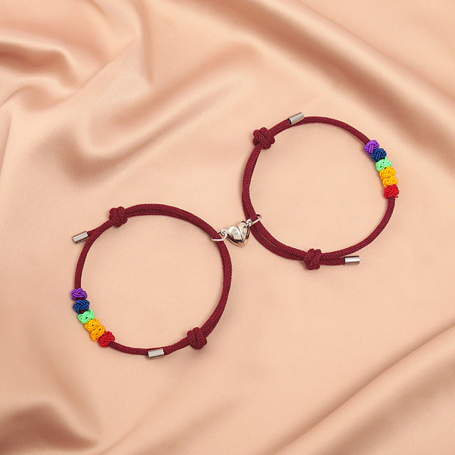 Couple Pendants Lgbt Lesbian Magnetic Love Bracelet Handmade Woven Rainbow Matching Wrist Bracelets Paired Jewelry