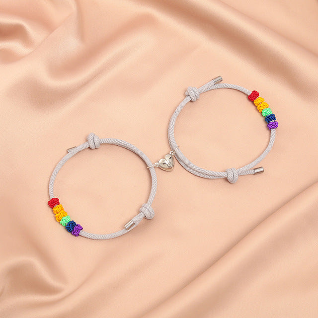 Couple Pendants Lgbt Lesbian Magnetic Love Bracelet Handmade Woven Rainbow Matching Wrist Bracelets Paired Jewelry
