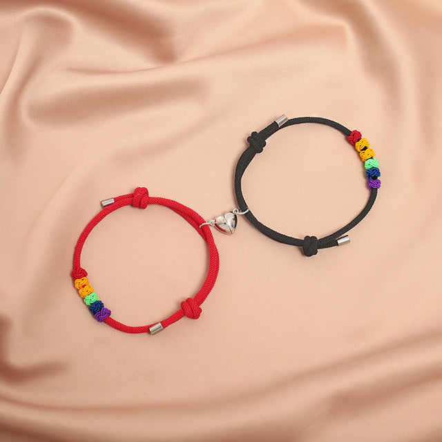 Couple Pendants Lgbt Lesbian Magnetic Love Bracelet Handmade Woven Rainbow Matching Wrist Bracelets Paired Jewelry