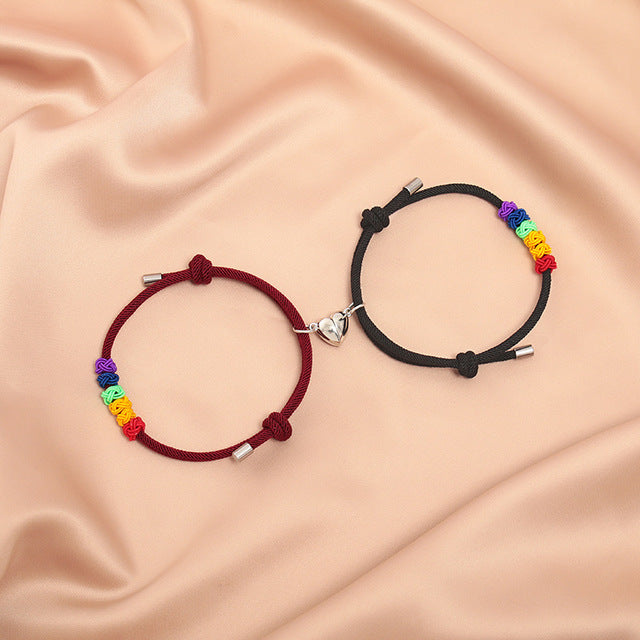 Couple Pendants Lgbt Lesbian Magnetic Love Bracelet Handmade Woven Rainbow Matching Wrist Bracelets Paired Jewelry