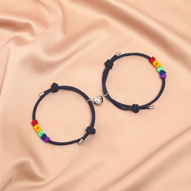 Couple Pendants Lgbt Lesbian Magnetic Love Bracelet Handmade Woven Rainbow Matching Wrist Bracelets Paired Jewelry