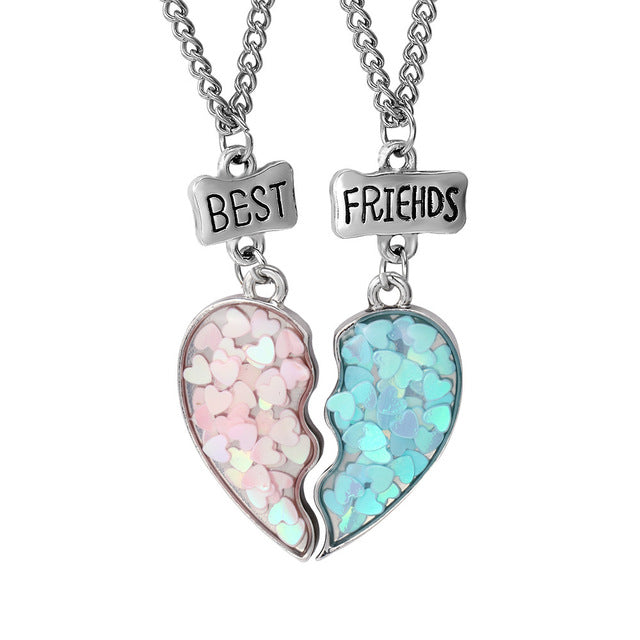 2Pcs/Set Fashion Best Friends Love Couple Pendant Necklace Rainbow Broken Heart BFF Best Friends Matching Friendship Jewelry
