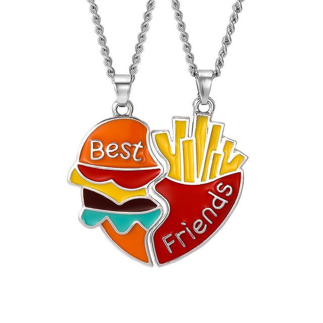 2Pcs/Set Fashion Best Friends Love Couple Pendant Necklace Rainbow Broken Heart BFF Best Friends Matching Friendship Jewelry