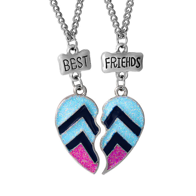 2Pcs/Set Fashion Best Friends Love Couple Pendant Necklace Rainbow Broken Heart BFF Best Friends Matching Friendship Jewelry