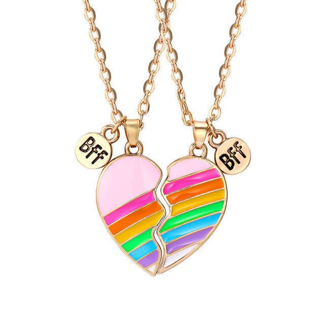 2Pcs/Set Fashion Best Friends Love Couple Pendant Necklace Rainbow Broken Heart BFF Best Friends Matching Friendship Jewelry