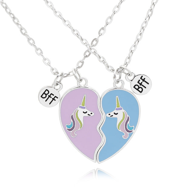 2Pcs/Set Fashion Best Friends Love Couple Pendant Necklace Rainbow Broken Heart BFF Best Friends Matching Friendship Jewelry