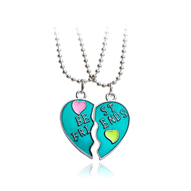 2Pcs/Set Fashion Best Friends Love Couple Pendant Necklace Rainbow Broken Heart BFF Best Friends Matching Friendship Jewelry