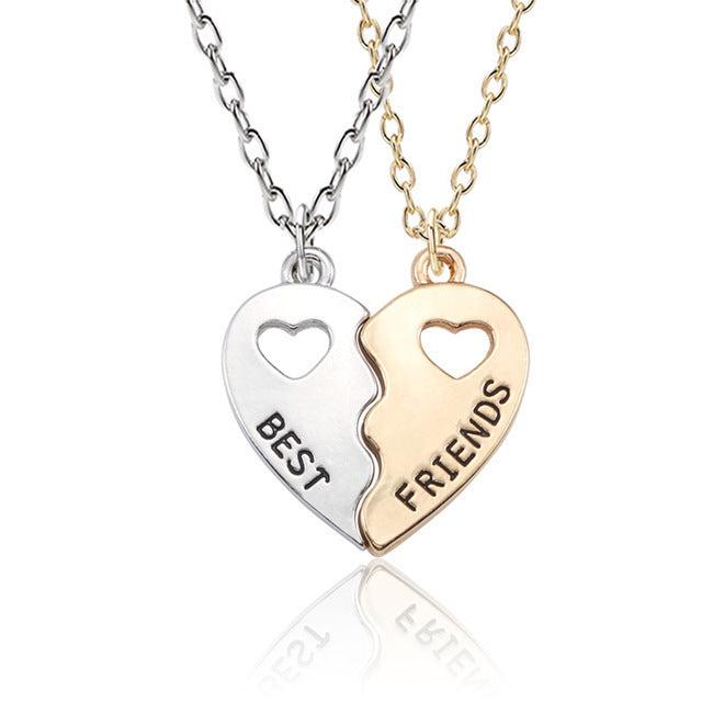 2Pcs/Set Fashion Best Friends Love Couple Pendant Necklace Rainbow Broken Heart BFF Best Friends Matching Friendship Jewelry