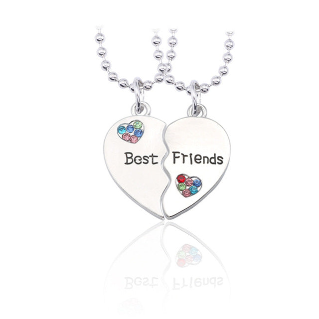 2Pcs/Set Fashion Best Friends Love Couple Pendant Necklace Rainbow Broken Heart BFF Best Friends Matching Friendship Jewelry