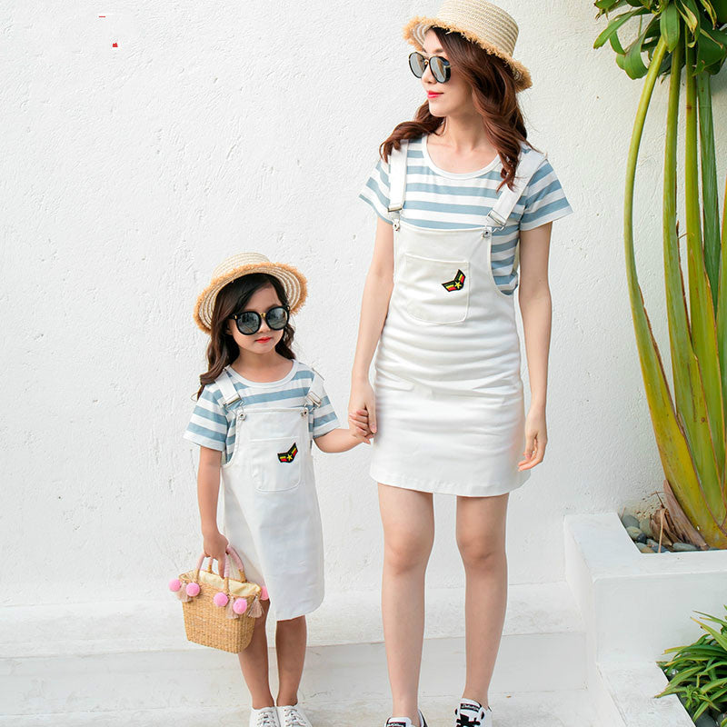 Family Clothing Summer Matching Clothes Mom and Daughter Dress Family Matching Outfits Father Son Stripe T-shirt +pants