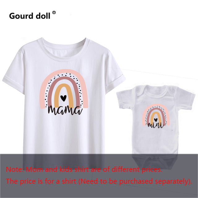 Fashion Baby Mommy Family Matching Cotton Clothing Summer Rainbow Mama and Mini T-Shirt Cute Family Look Outfits Top