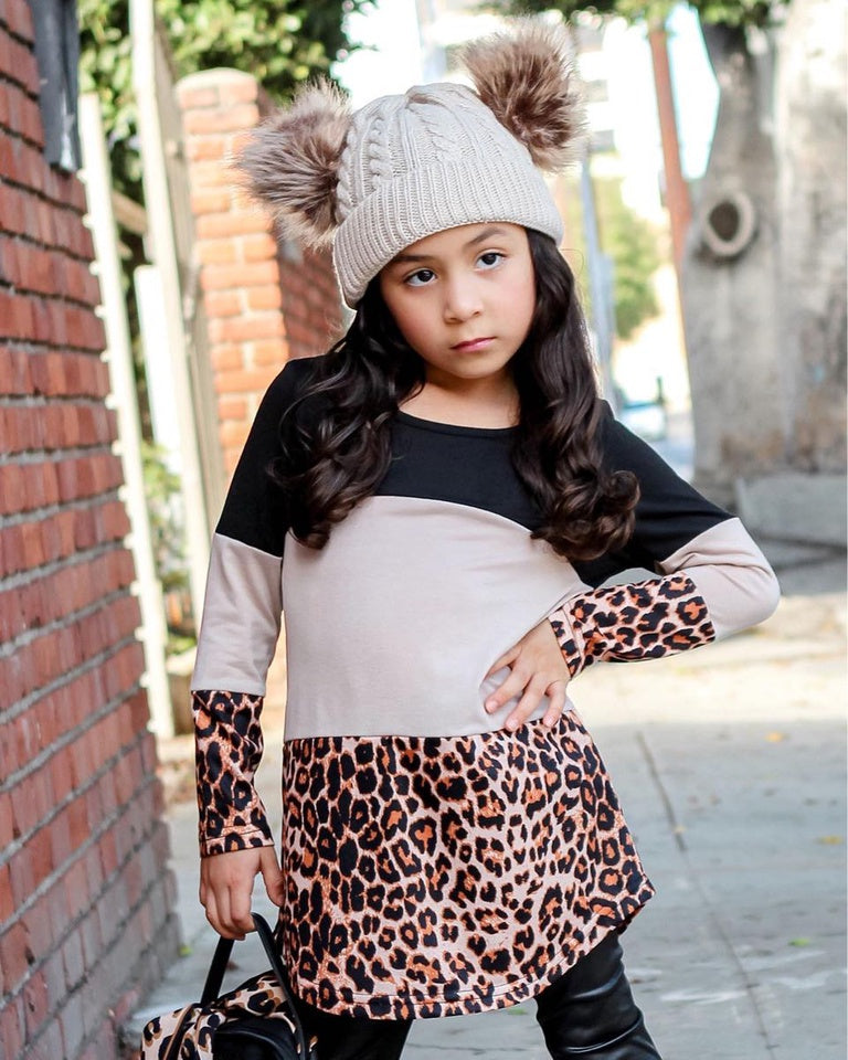 Stylish Leopard Color Matching Long Sleeve Shirts for Mom and daughter Family Look Tops