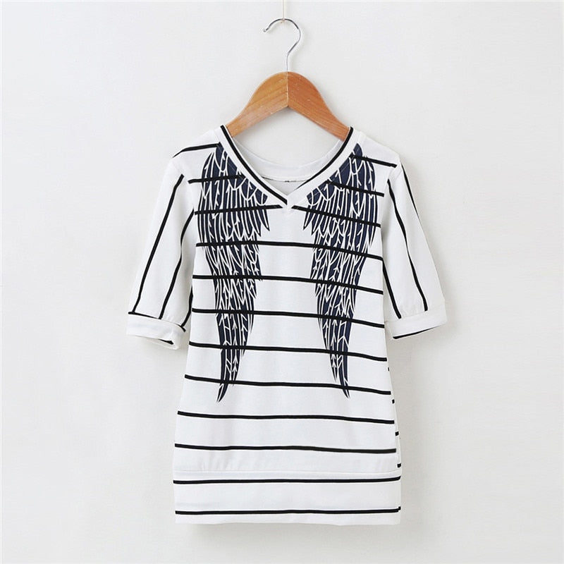 Short Sleeve Striped Dress Summer Family Matching Outfits Wings Dresses Mommy And Me Clothing Sets Baby Girls Clothes