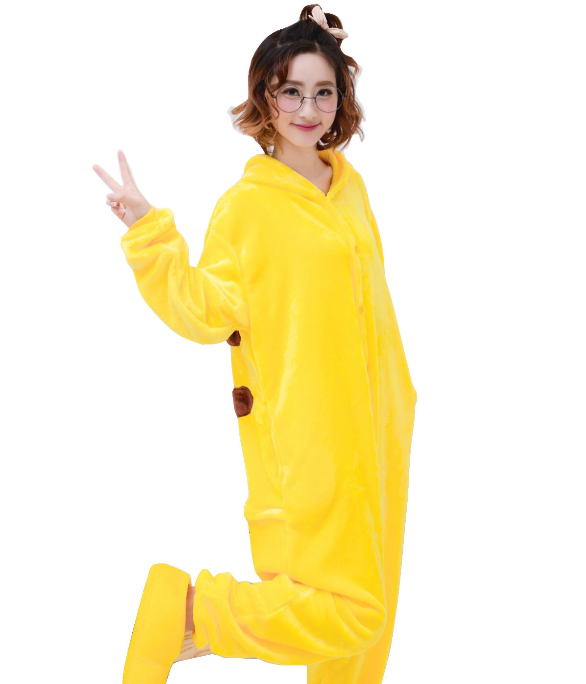 Family Halloween Cosplay Costume Animal Yellow Anime Pajamas Winter Warm Cartoon Sleepwear Matching Outfits Mother Kids