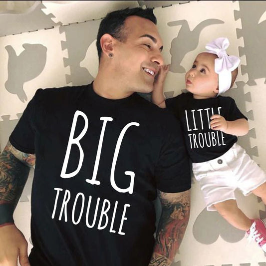Gift for Him Gifts for Dad tshirt BIG TROUBLE daddy &LITTLE TROUBLE baby Matching Shirts Father and Son Funny Shirts Family Tops
