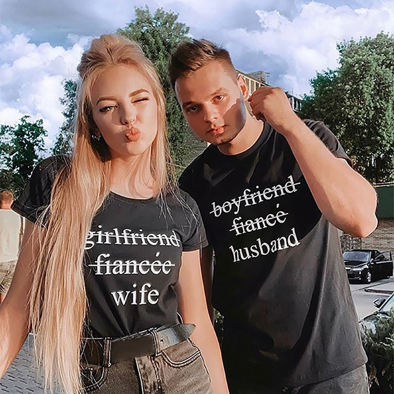 New Wedding Gifts Couple Clothes Short Sleeve T shirt Husband Wife Letter Print Funny Lovely Clothes Matching Valentine Top