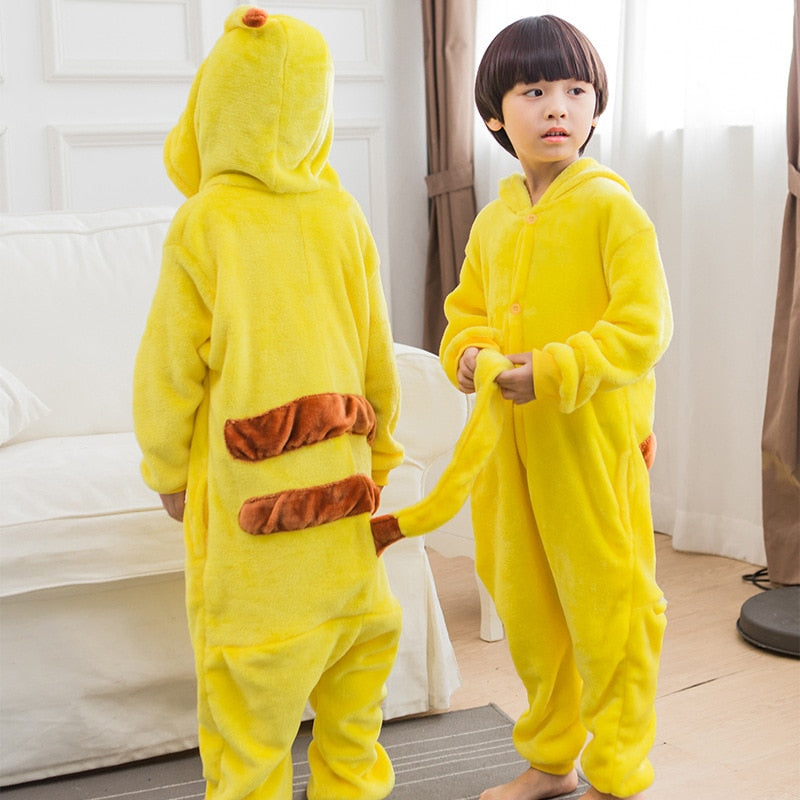 Family Halloween Cosplay Costume Animal Yellow Anime Pajamas Winter Warm Cartoon Sleepwear Matching Outfits Mother Kids