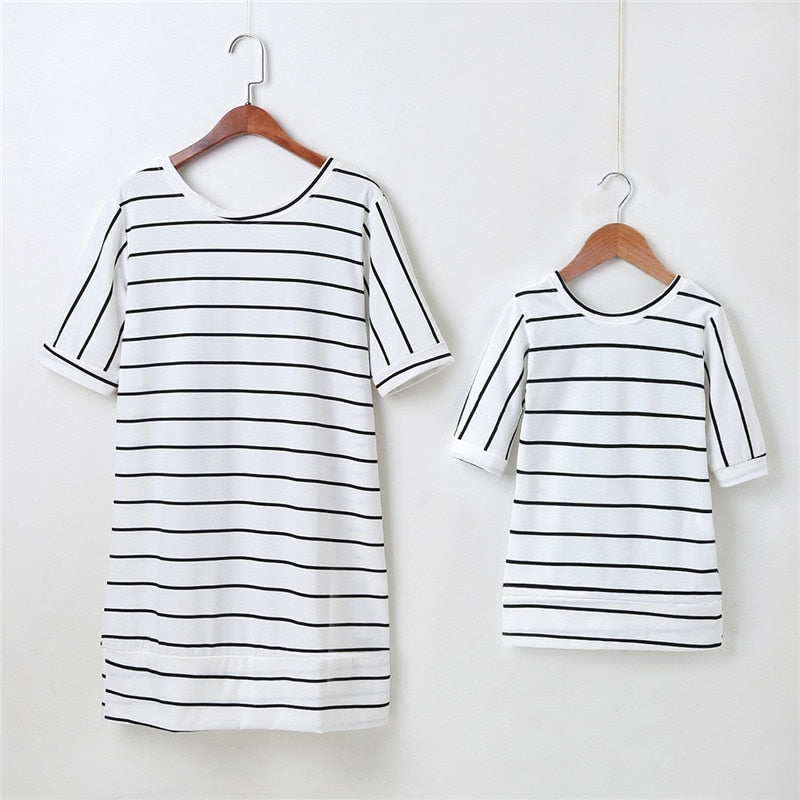 Short Sleeve Striped Dress Summer Family Matching Outfits Wings Dresses Mommy And Me Clothing Sets Baby Girls Clothes