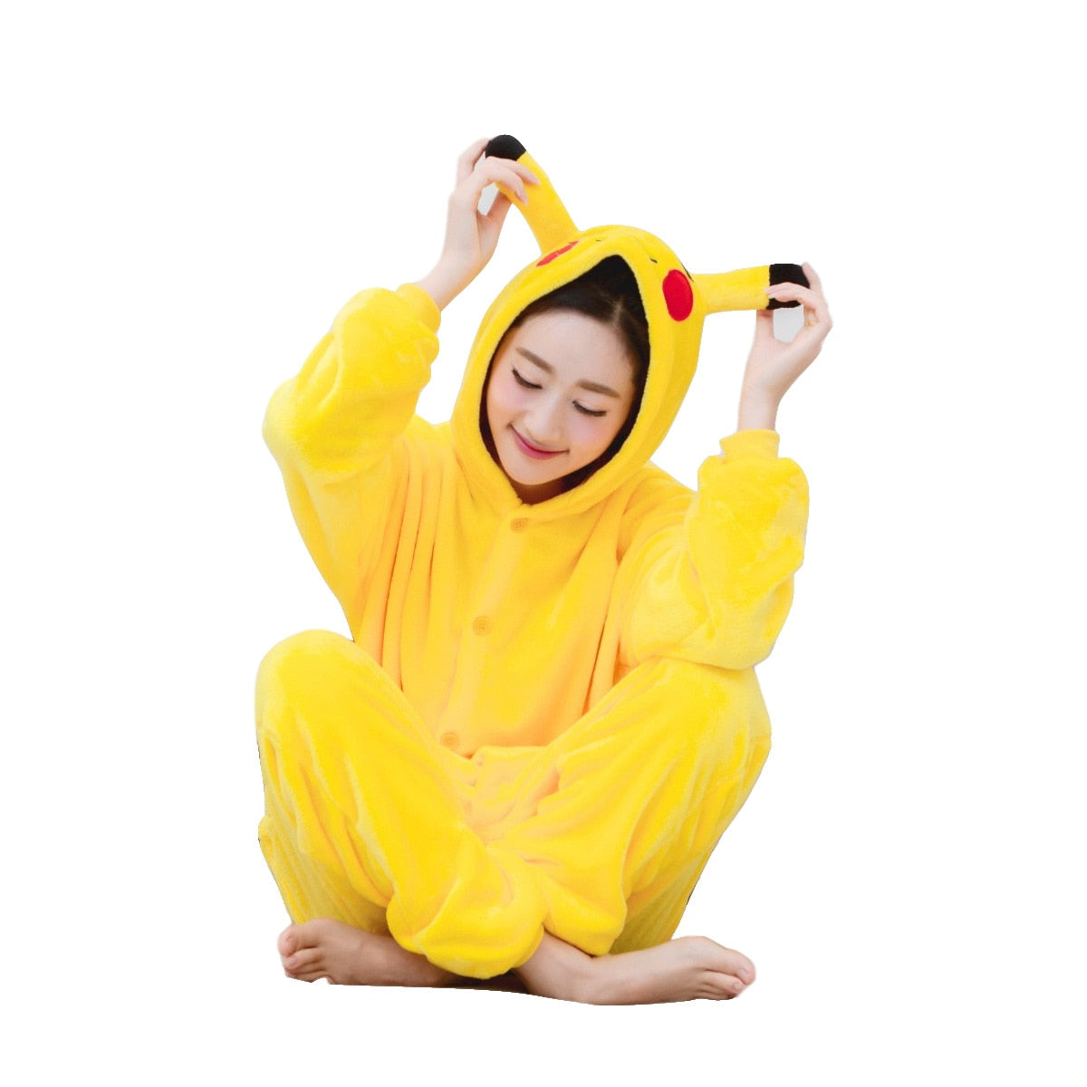 Family Halloween Cosplay Costume Animal Yellow Anime Pajamas Winter Warm Cartoon Sleepwear Matching Outfits Mother Kids