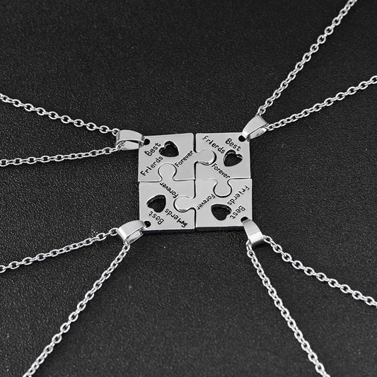 Necklace Set For Friends Interlocking Jigsaw Puzzle Pendant Necklace Friendship Jewelry BFF Necklaces Best Friends Forever For 4