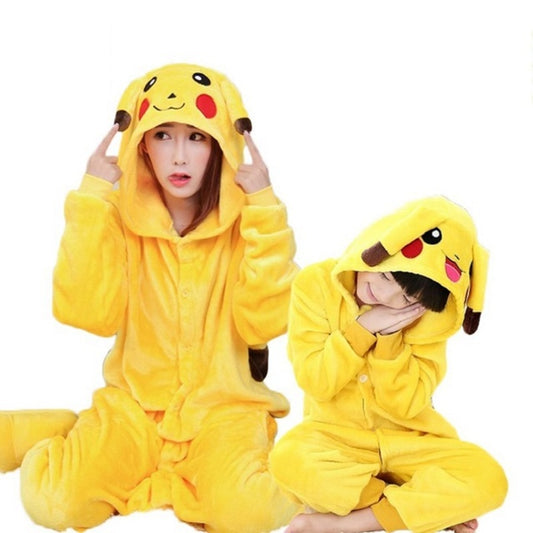 Family Halloween Cosplay Costume Animal Yellow Anime Pajamas Winter Warm Cartoon Sleepwear Matching Outfits Mother Kids