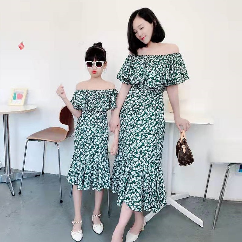 Tank Tassel Mother Daughter Dresses Family Matching Outfits Look Mommy and Me Clothes Mom Mum Baby Women Girls Dress Clothing green and white dress