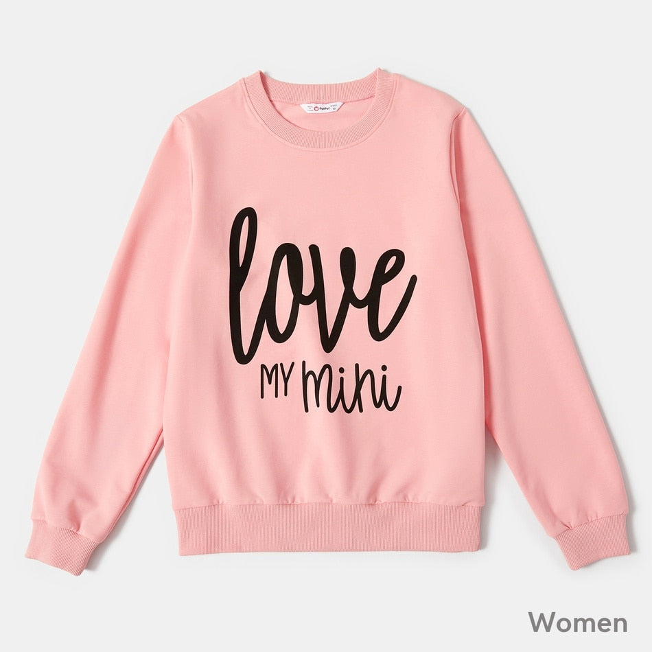 PatPat New Arrival Autumn and Spring Love Letter Print Pink Cotton Sweatshirts for Mom and Me Family Matching Clothing