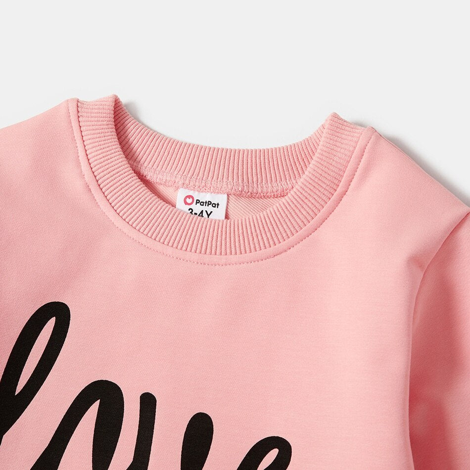 PatPat New Arrival Autumn and Spring Love Letter Print Pink Cotton Sweatshirts for Mom and Me Family Matching Clothing