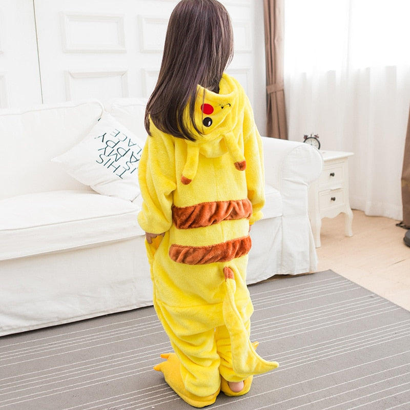 Family Halloween Cosplay Costume Animal Yellow Anime Pajamas Winter Warm Cartoon Sleepwear Matching Outfits Mother Kids