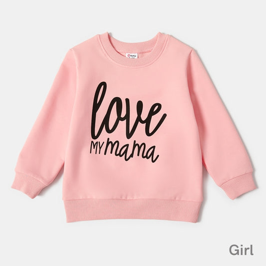 PatPat New Arrival Autumn and Spring Love Letter Print Pink Cotton Sweatshirts for Mom and Me Family Matching Clothing