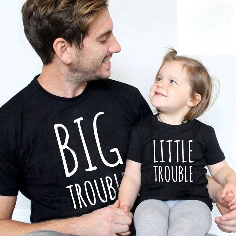 Gift for Him Gifts for Dad tshirt BIG TROUBLE daddy &LITTLE TROUBLE baby Matching Shirts Father and Son Funny Shirts Family Tops