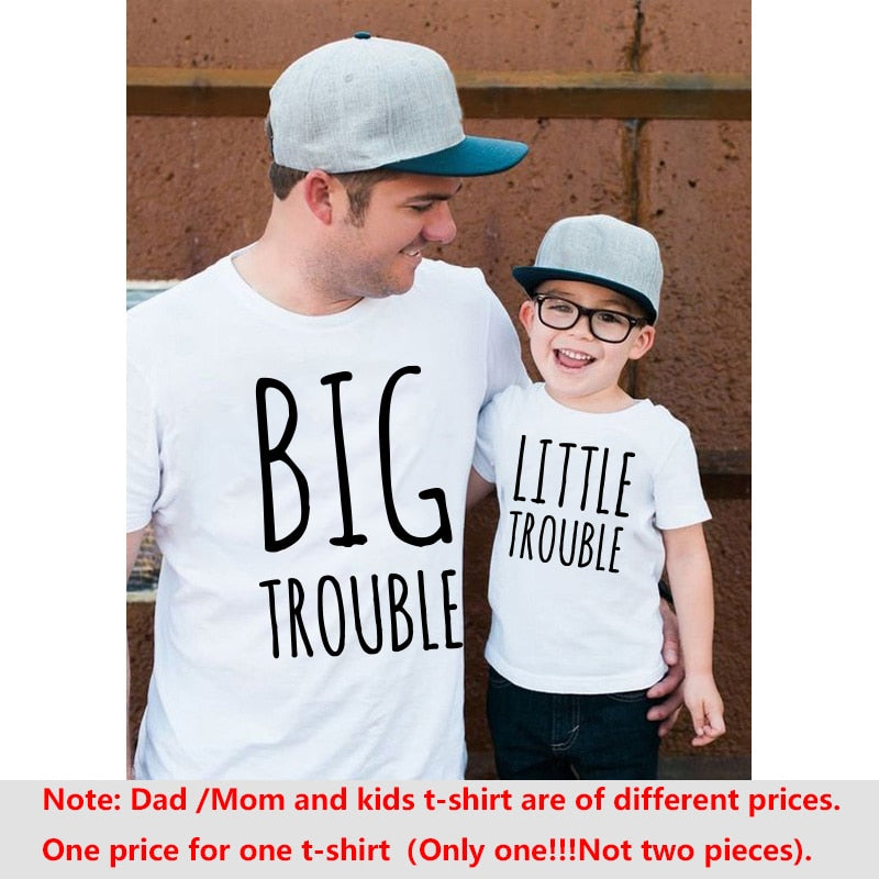 Gift for Him Gifts for Dad tshirt BIG TROUBLE daddy &LITTLE TROUBLE baby Matching Shirts Father and Son Funny Shirts Family Tops