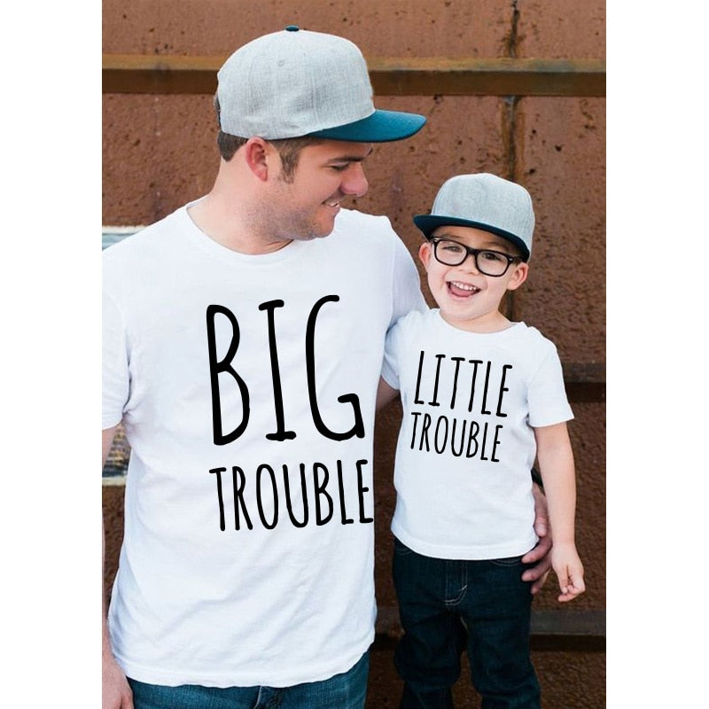 Gift for Him Gifts for Dad tshirt BIG TROUBLE daddy &LITTLE TROUBLE baby Matching Shirts Father and Son Funny Shirts Family Tops