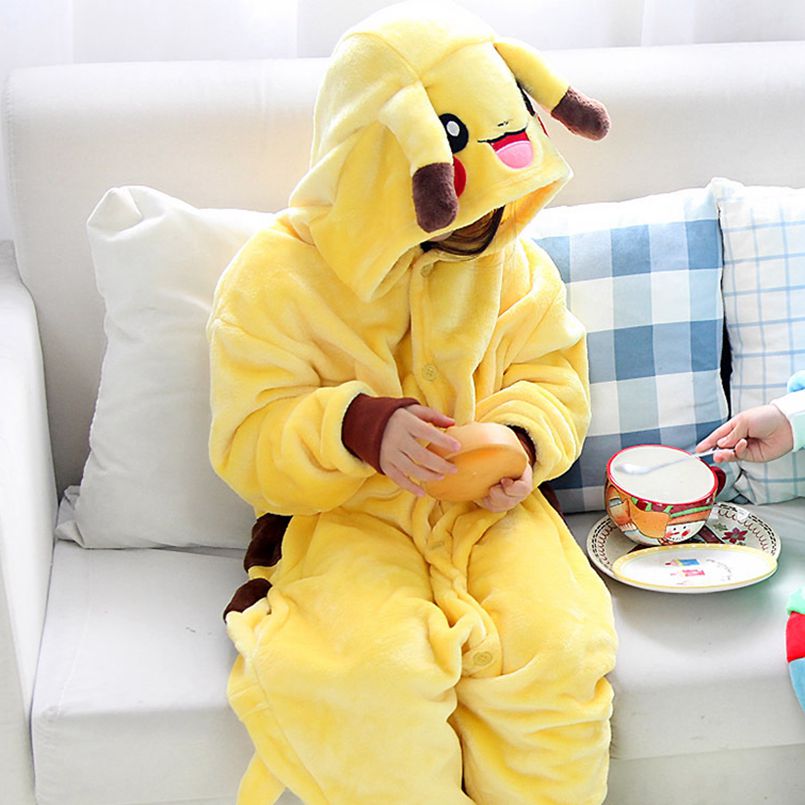 Family Halloween Cosplay Costume Animal Yellow Anime Pajamas Winter Warm Cartoon Sleepwear Matching Outfits Mother Kids