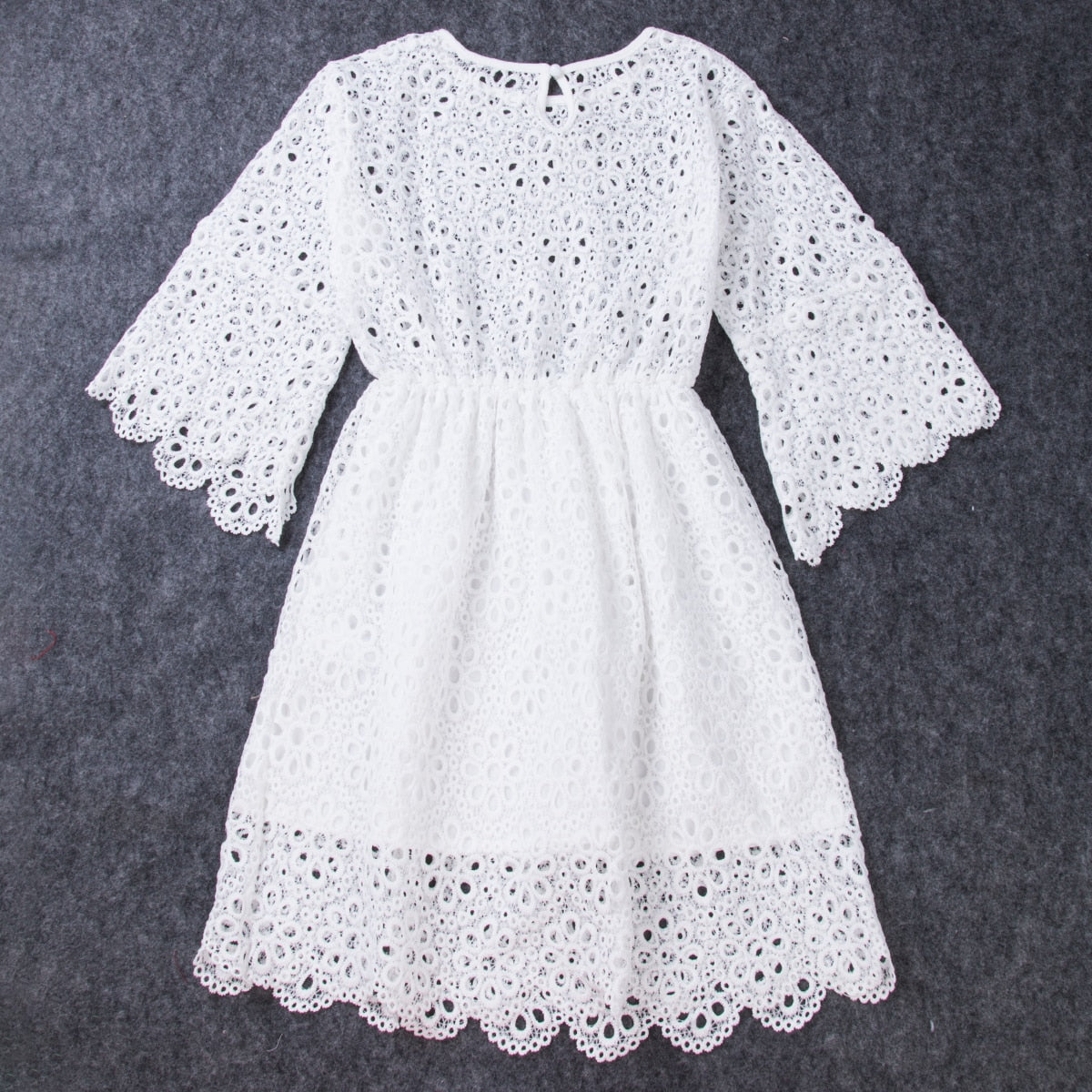 Family Matching Clothes Mother Daughter Dresses White Hollow  Floral Lace Dress Mini Dress Mom Baby Girl Party Clothes