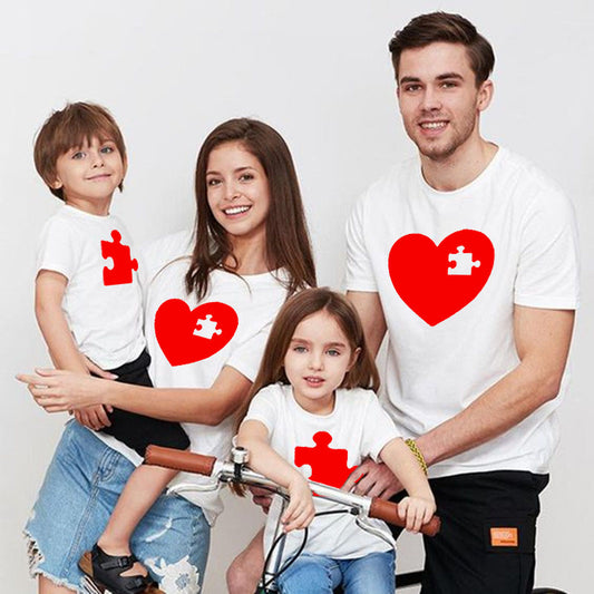 Love Heart Valentine Family Matching Clothes Couple T Shirt Mother Father Kids T-shirt Tops Family Look Outfit Girls Boys Tshirt