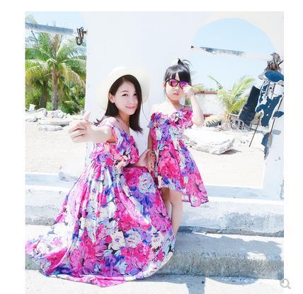 Mother Daughter Dresses Matching Summer Clothes Girl and Mother Dress Chiffon Beach Dresses Outfits mommy and me clothes