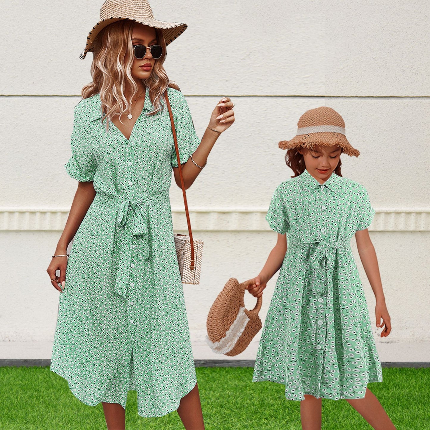 Mom And Daughter Dress Family Matching Outfits Summer Casual Dot Print Vacation Dresses Mother Kids Clothes Family Clothing