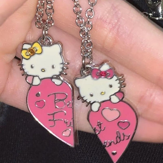 2pcs Hello Kitty Necklace Fashion Jewelry Good Friend Sharing Outfit Girl Heart Couple Models Gift