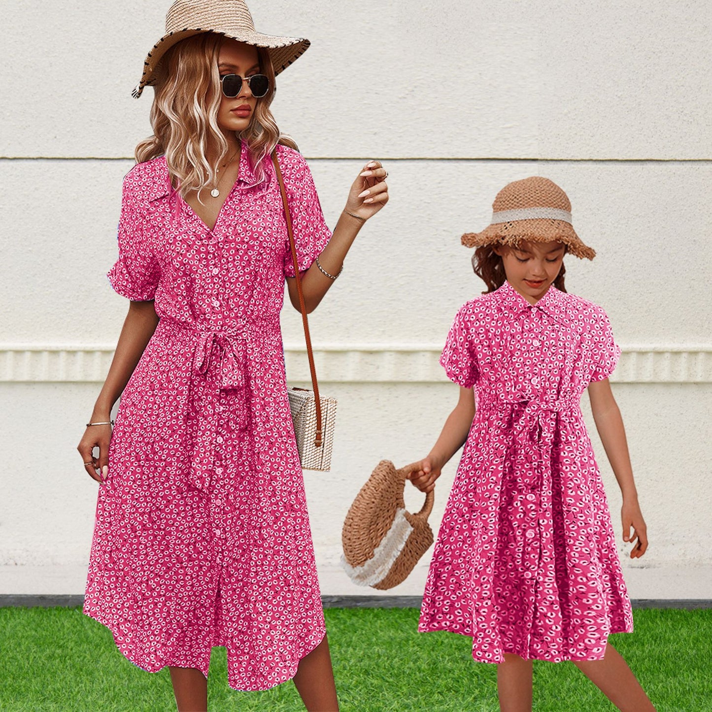 Mom And Daughter Dress Family Matching Outfits Summer Casual Dot Print Vacation Dresses Mother Kids Clothes Family Clothing