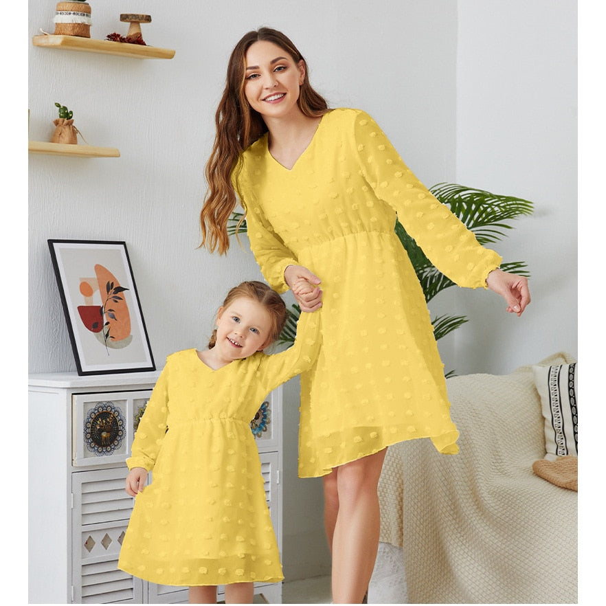 Family Matching Outfits Mother Kids Clothing Baby Girl Clothes Casual Solid Dress for Girls Mom And Daughter Tunic Dresses