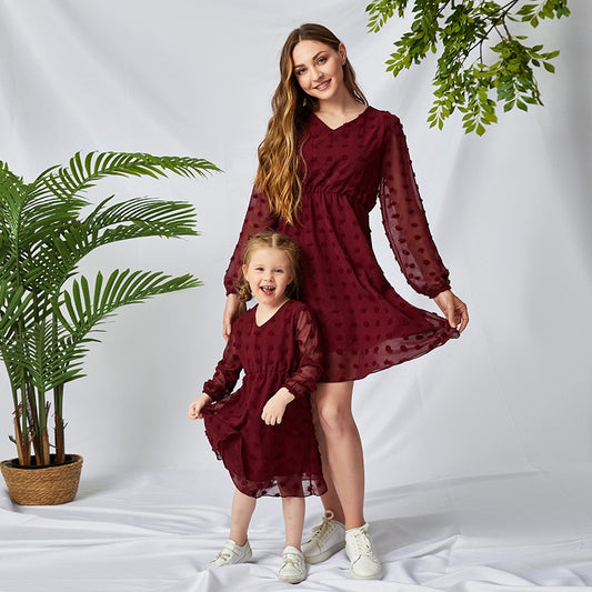 Family Matching Outfits Mother Kids Clothing Baby Girl Clothes Casual Solid Dress for Girls Mom And Daughter Tunic Dresses