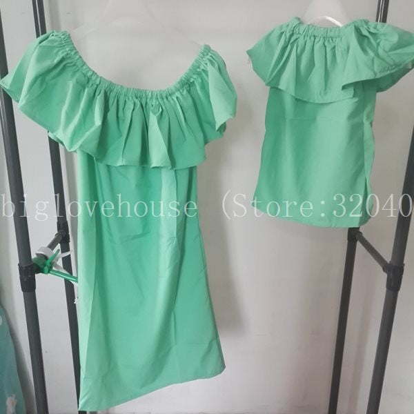 Matching Family Clothing Fashion Off Shoulder Mother Daughter Dresses Summer Cool Mum Newborn Girls Dress Casual Family Clothes