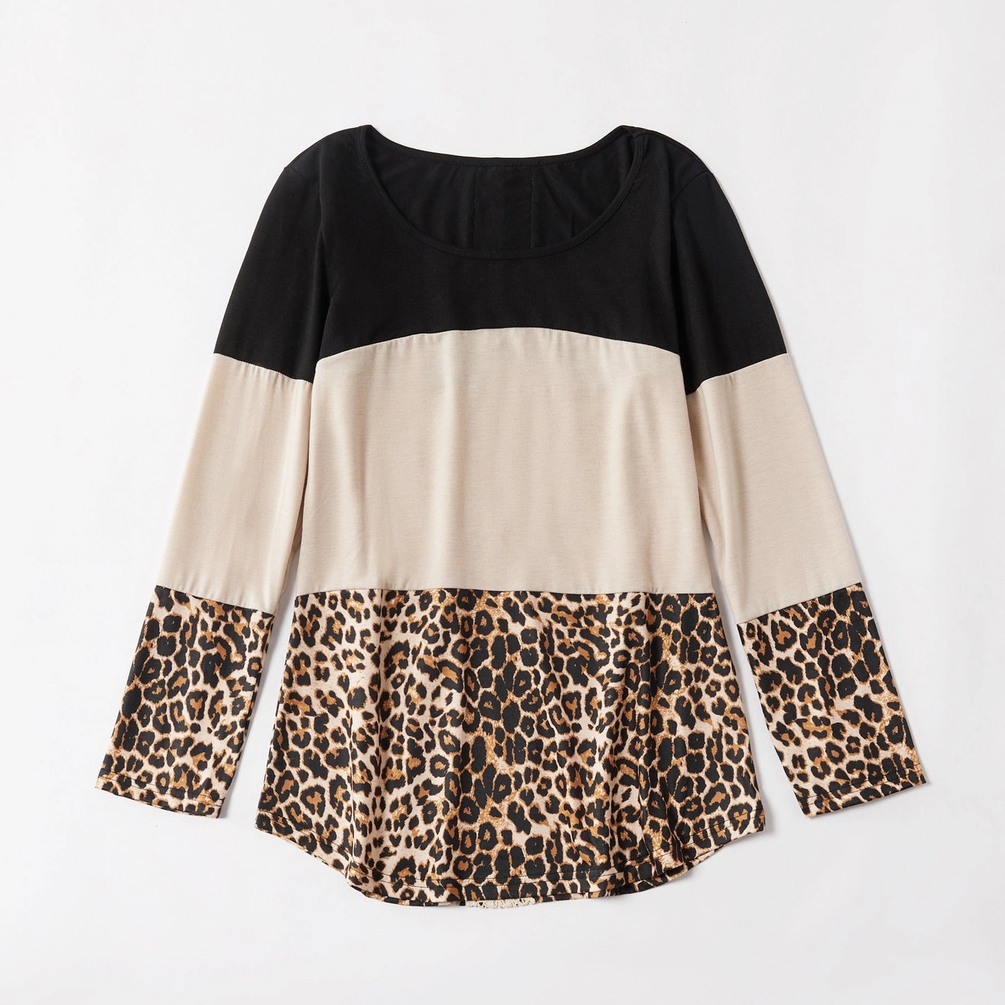 Stylish Leopard Color Matching Long Sleeve Shirts for Mom and daughter Family Look Tops