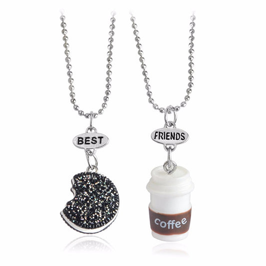 2pcs/set Kawaii Cookie And&quot;Coffee Best Friend&quot;Necklace Friendship Best match Miniature Food Besties Jewelry Gift