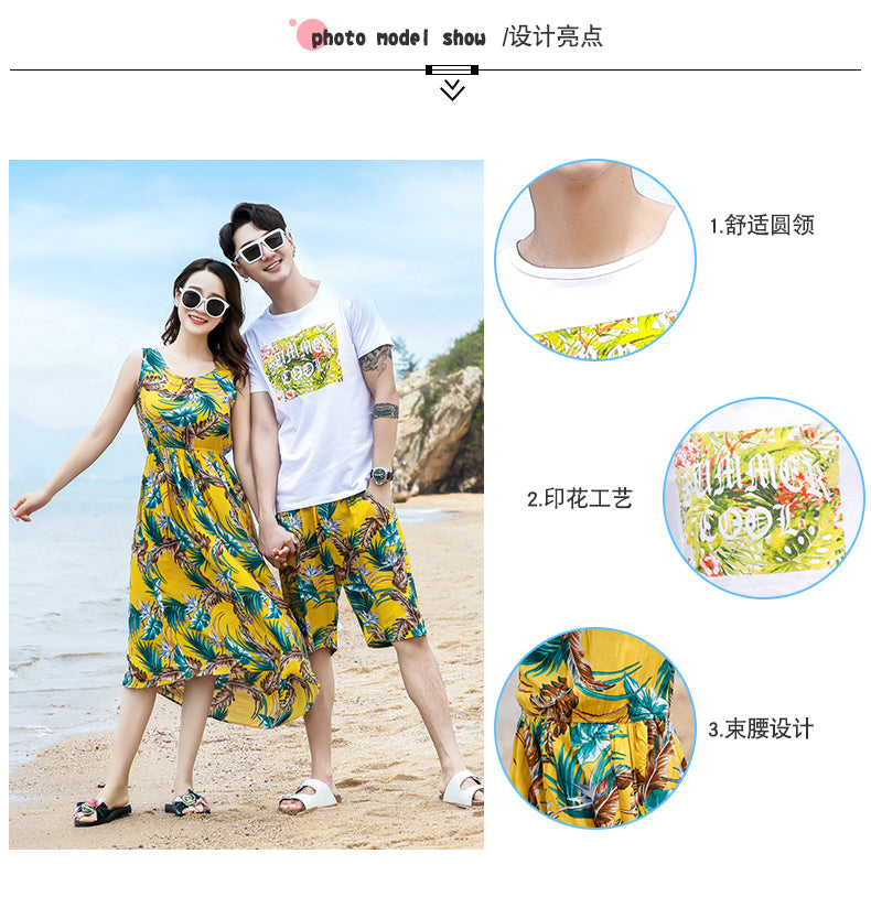 Mom Daughter Print Dress for Summer Holiday Family Matching Outfit Couple Lovers Clothes Dad Son Casual Beach Set Hot Sales