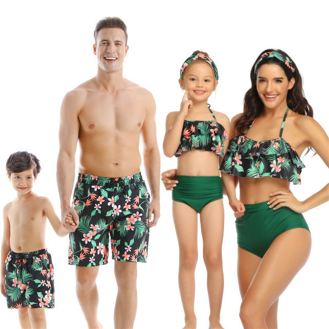 Family Matching Swimsuits Mother Daughter Bikini Mom Me Dad Son Girls Boys Swimwear Women Men Shorts Couples Beach Outfits